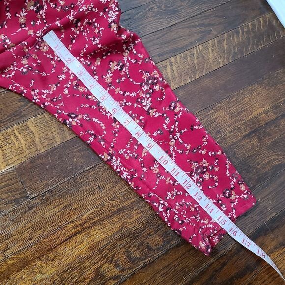 Vintage 80s Red Dainty Floral Cottagecore Deep V-Neck Midi Dress - Picture 16 of 16